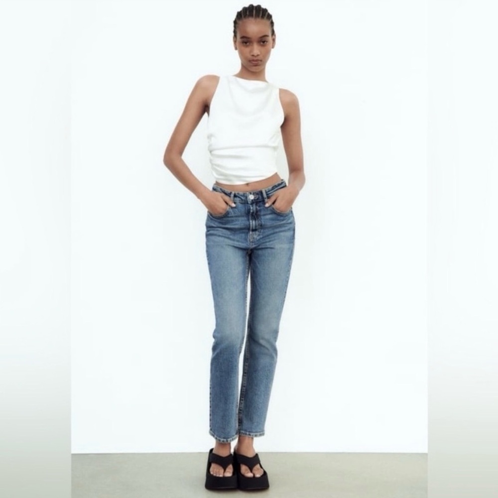 Zara Satin Open Back White Top